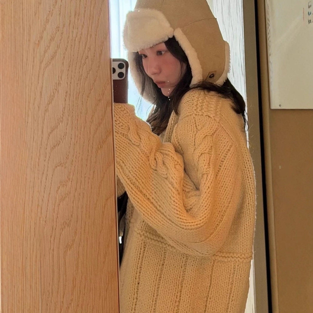 Koreanischer Strickpullover mit Schneeflockenmuster