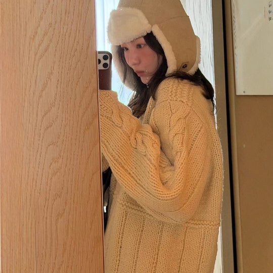 Koreanischer Strickpullover mit Schneeflockenmuster