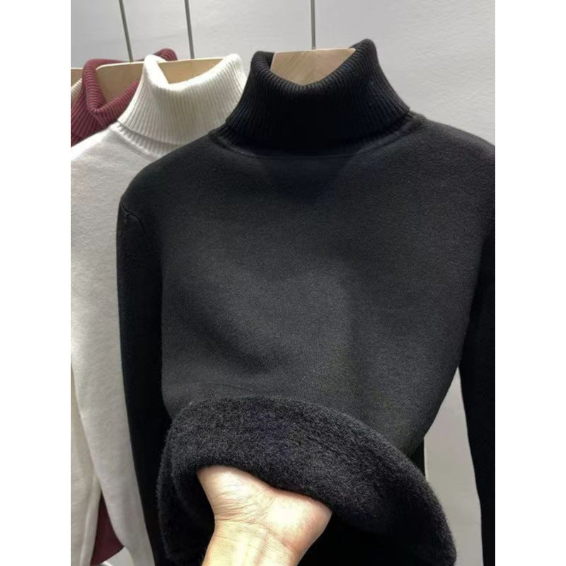 Gefütterter Damen-Strickpullover mit hohem Kragen