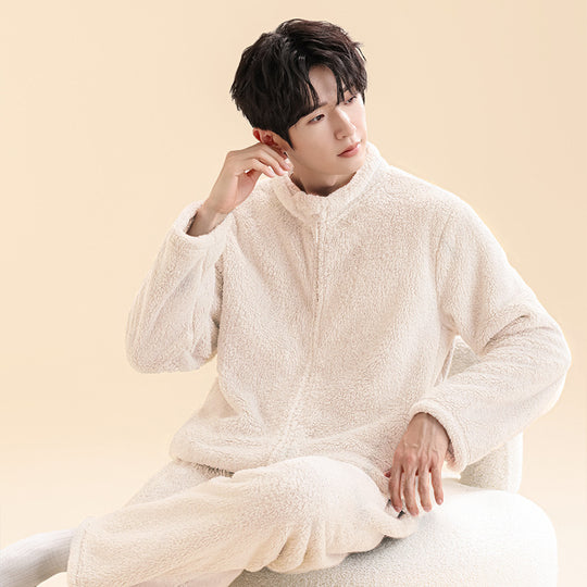 Herren-Pyjama-Set aus Korallenfleece, gefüttert, mit Reißverschluss