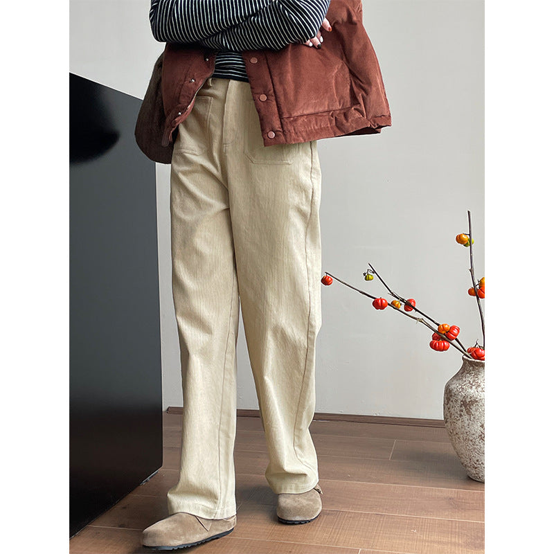 Kord-Weithose für Damen mit Taschen, hoch tailliert