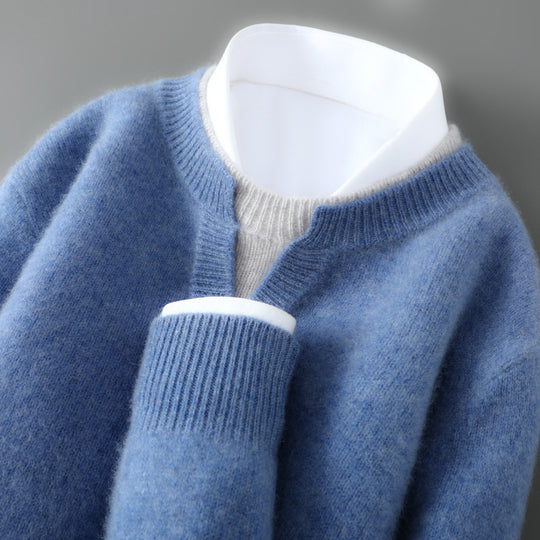 Herren-Wollpullover, Rundhals, dick gestrickt