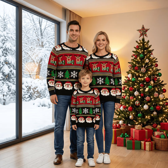 Weihnachtlicher Strickpullover, Rundhals, für die ganze Familie