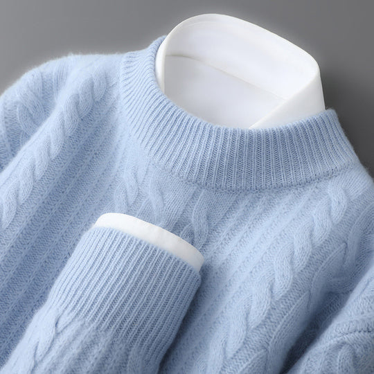 Herren-Wollpullover, 100% Wolle, Stehkragen, locker