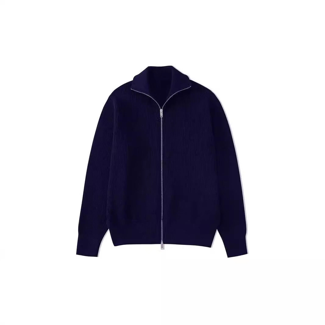 Lockerer Damen-Strickpullover mit Reißverschluss und Stehkragen