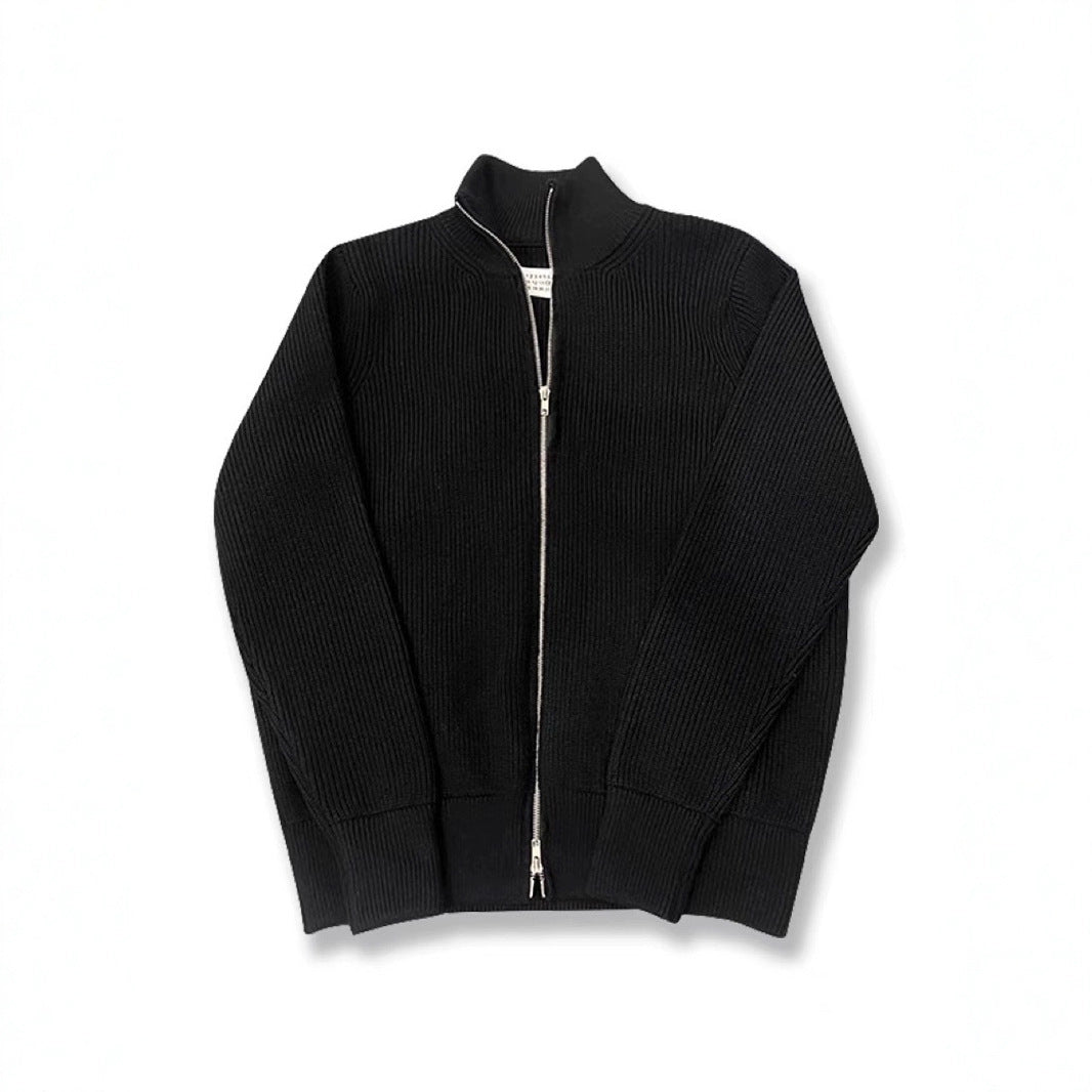 Unisex-Strickjacke mit Rollkragen und Doppelreißverschluss