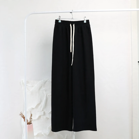 Damen-Cordhose mit weitem Bein, hoher Taille und Kordelzug