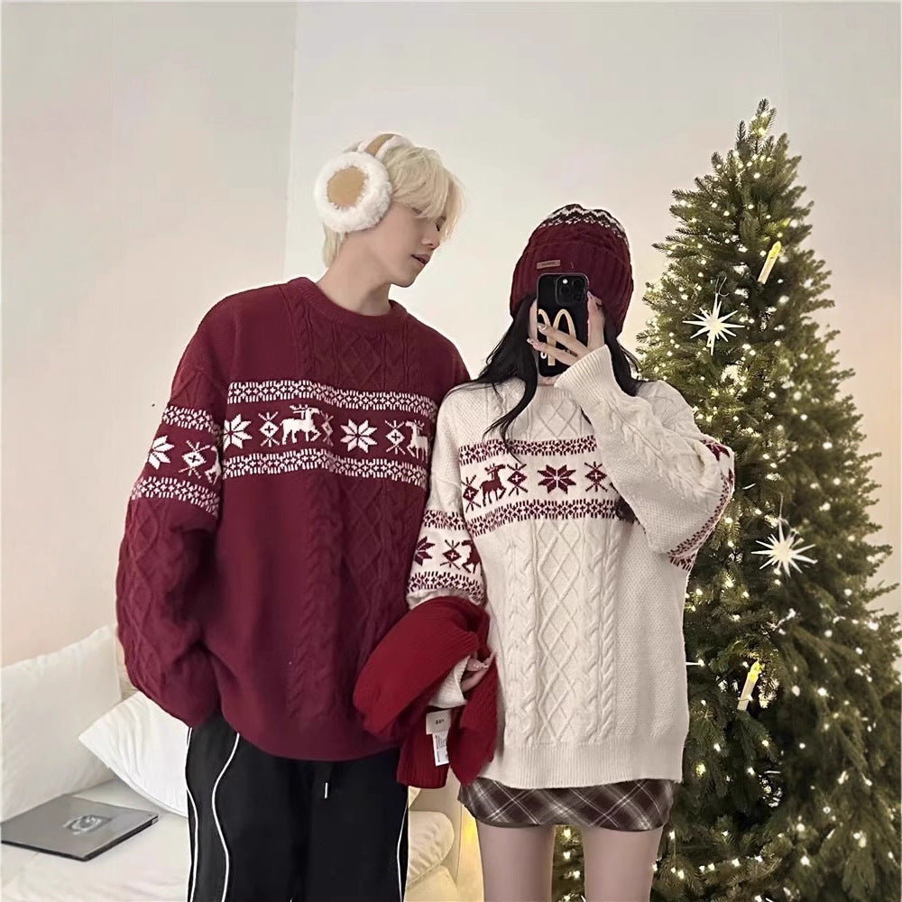 Nordischer Strickpullover mit Rentier-Muster, Unisex