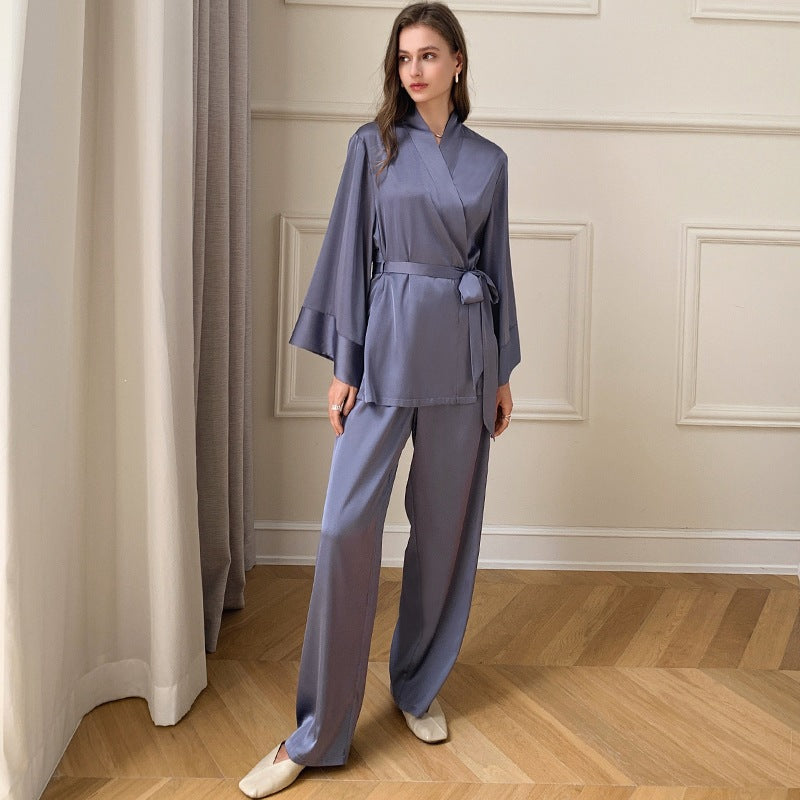 Damen-Pyjama-Set, Satin-Optik, Langarm