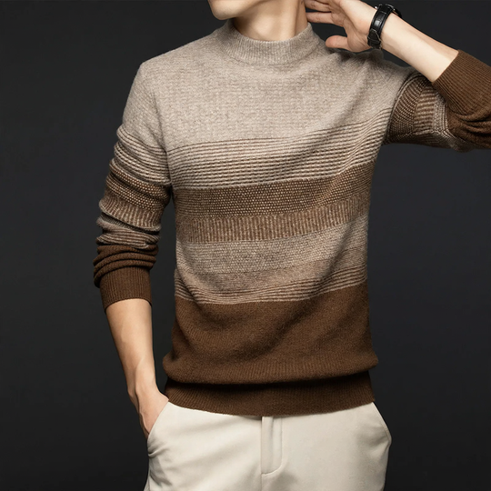 Herren-Wollpullover, Stehkragen, 100% Wolle, Jacquard