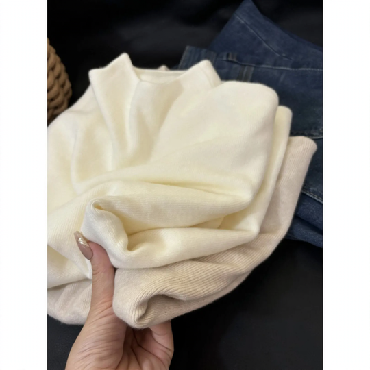 Damen-Strickpullover mit Stehkragen, einfarbig