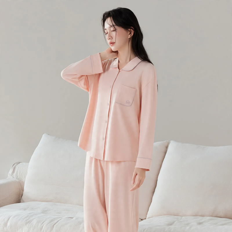 Lyocell-Baumwoll-Schlafanzug, Unisex, V-Ausschnitt