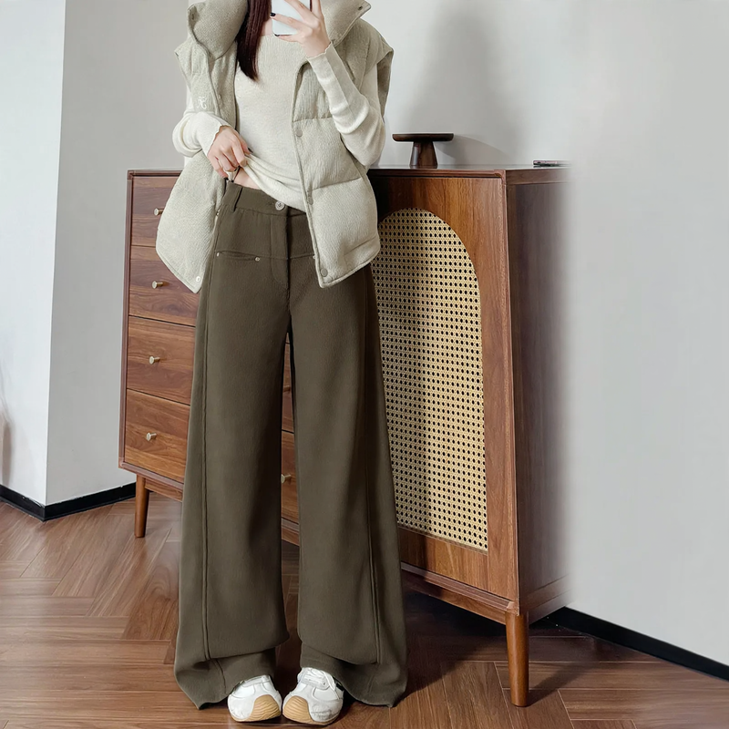 Damen-Cordhose, gefüttert, gerade geschnitten, hohe Taille