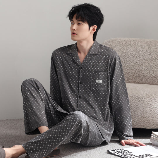 Herren-Pyjama-Set, kariert, Baumwolle, Vintage-Stil
