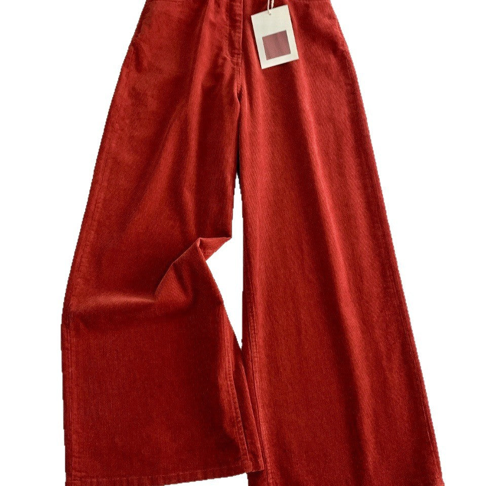 Rote Cord-Hose mit weitem Bein und hoher Taille