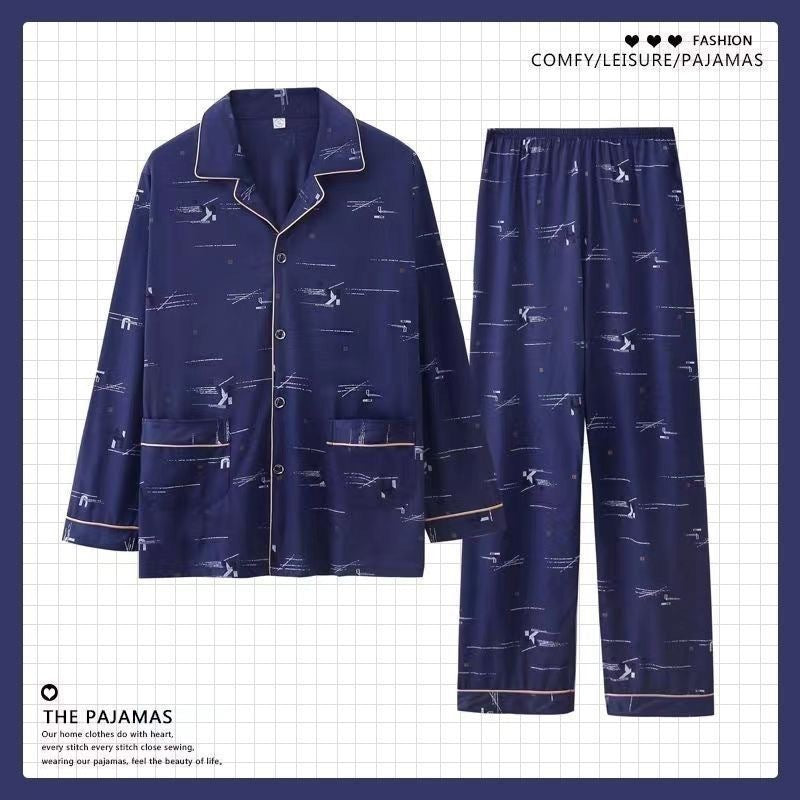 Herren-Pyjama-Set, 100% Baumwolle, langärmelig, geknöpft