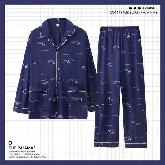 Herren-Pyjama-Set, 100% Baumwolle, langärmelig, geknöpft