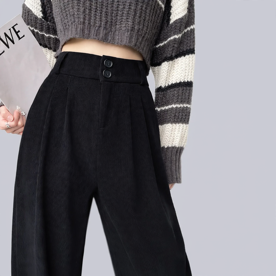 Chenille-Stoffhose mit hohem Bund, gerade geschnitten