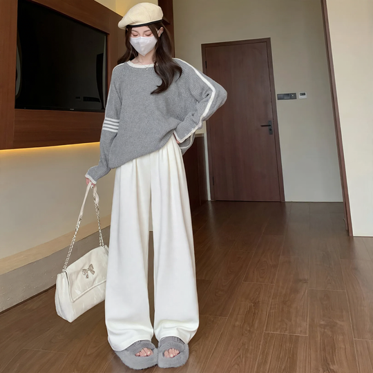 Gefütterte Cord-Strickhose mit hohem Bund