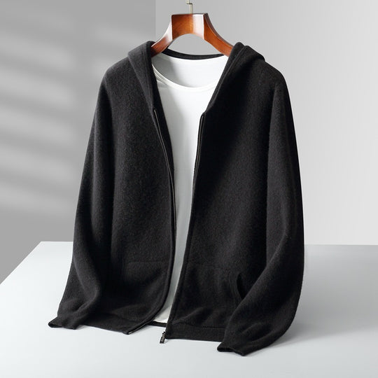 Herren-Strickjacke mit Kapuze und Reißverschluss