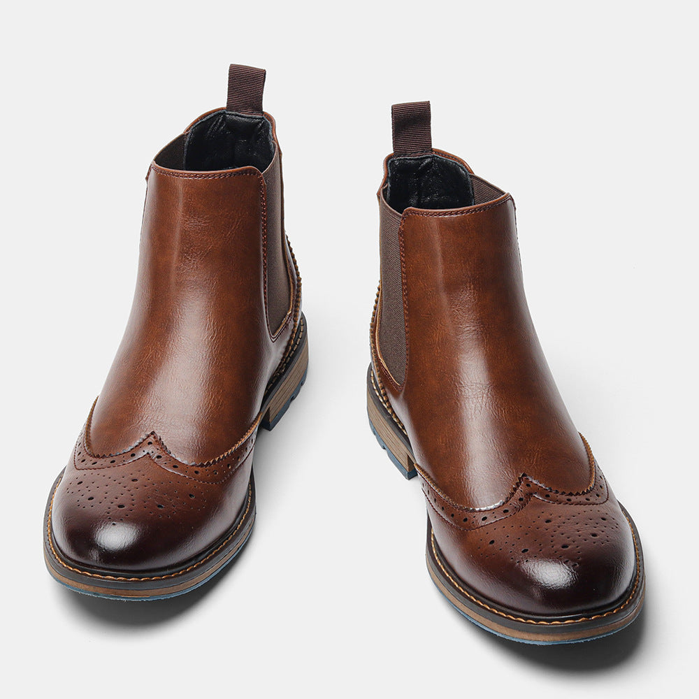 Herren Chelsea-Stiefel, Brogue-Design, atmungsaktiv