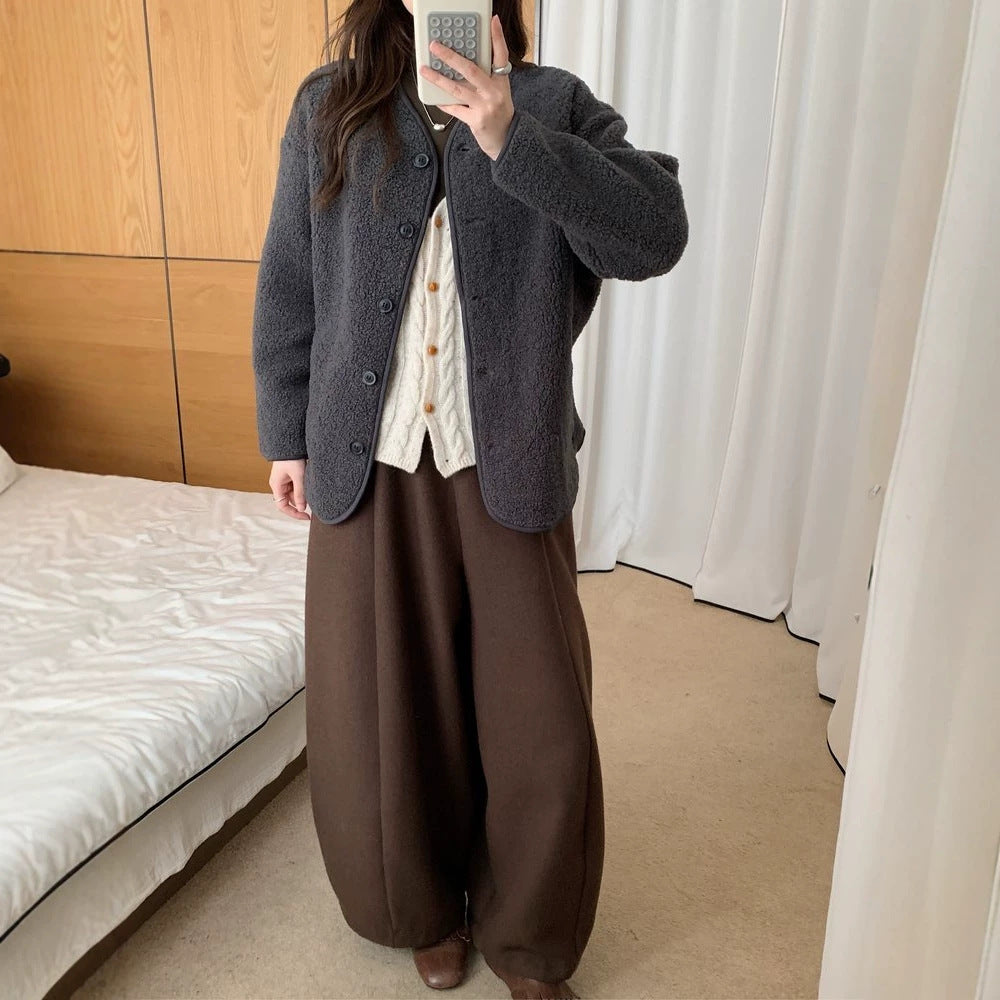 Lammfell-Imitat Strickjacke, locker, warm