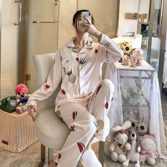 Damen-Pyjama-Set, Langarm, Herz-Muster, Freizeit-Stil