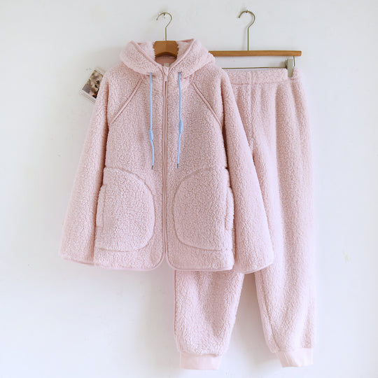 Lammfleece-Imitat Hausanzug-Set mit Kapuze für Paare