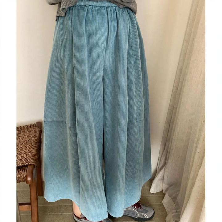 Damen-Cordhose mit weitem Bein und elastischem Bund