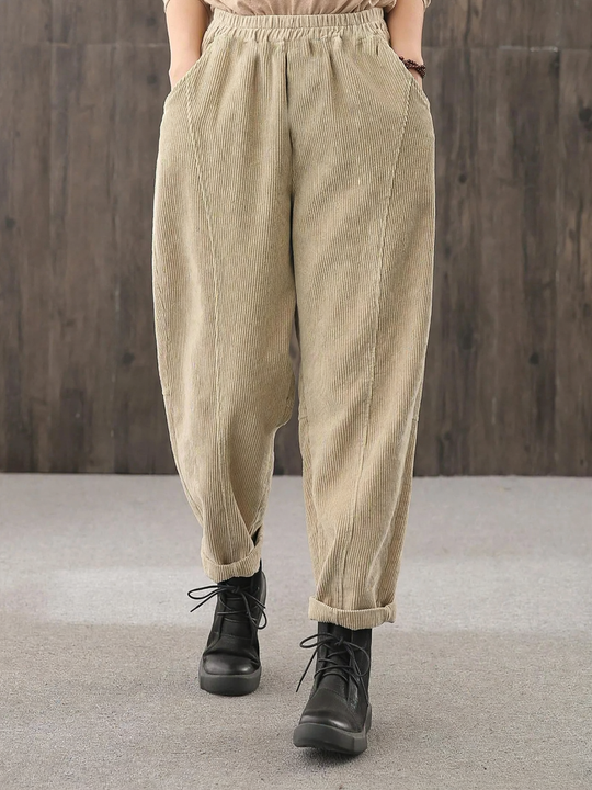 Damen-Cordhose, hoch geschnitten, lockere Passform