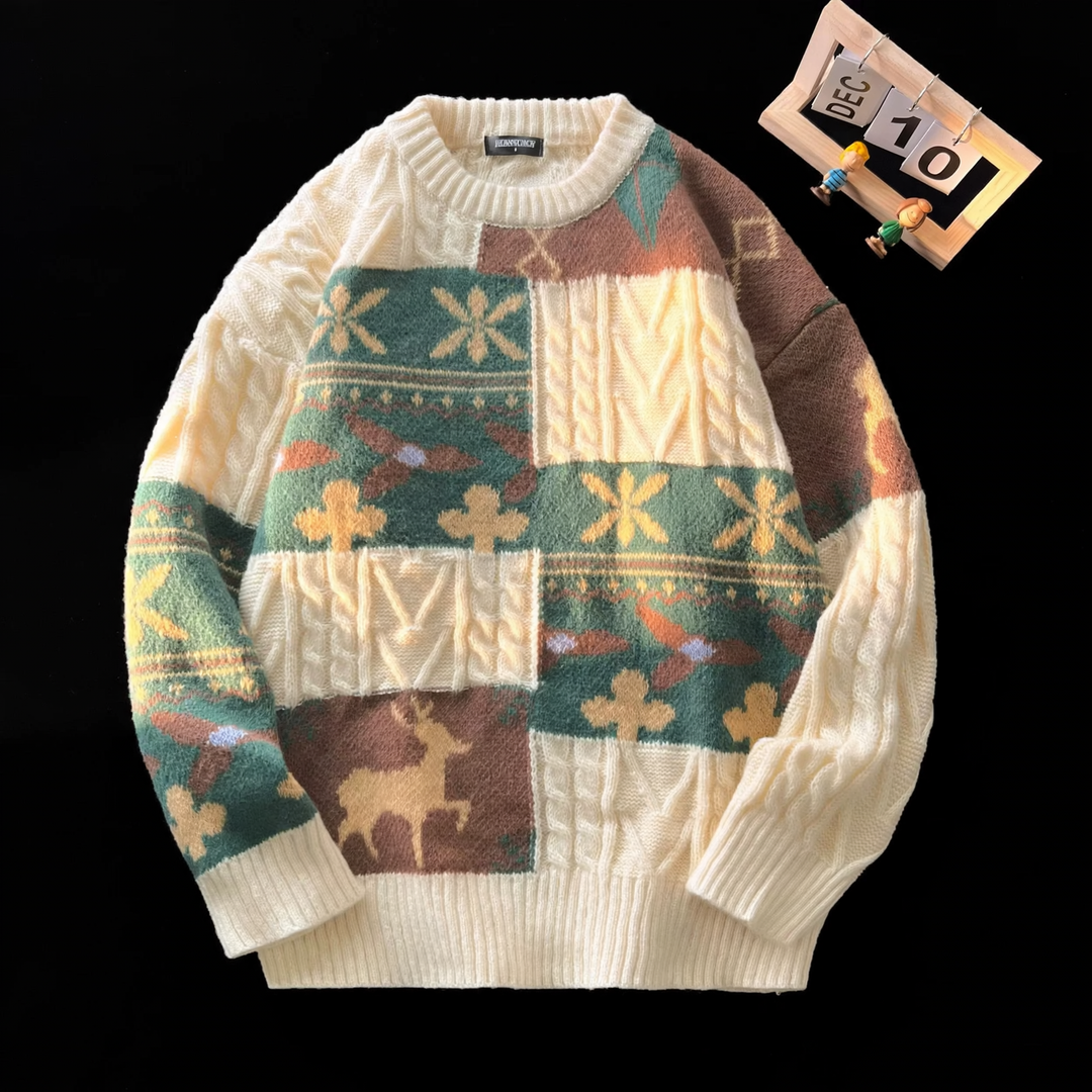 Retro Strickpullover für Paare, weihnachtliches Zopfmuster