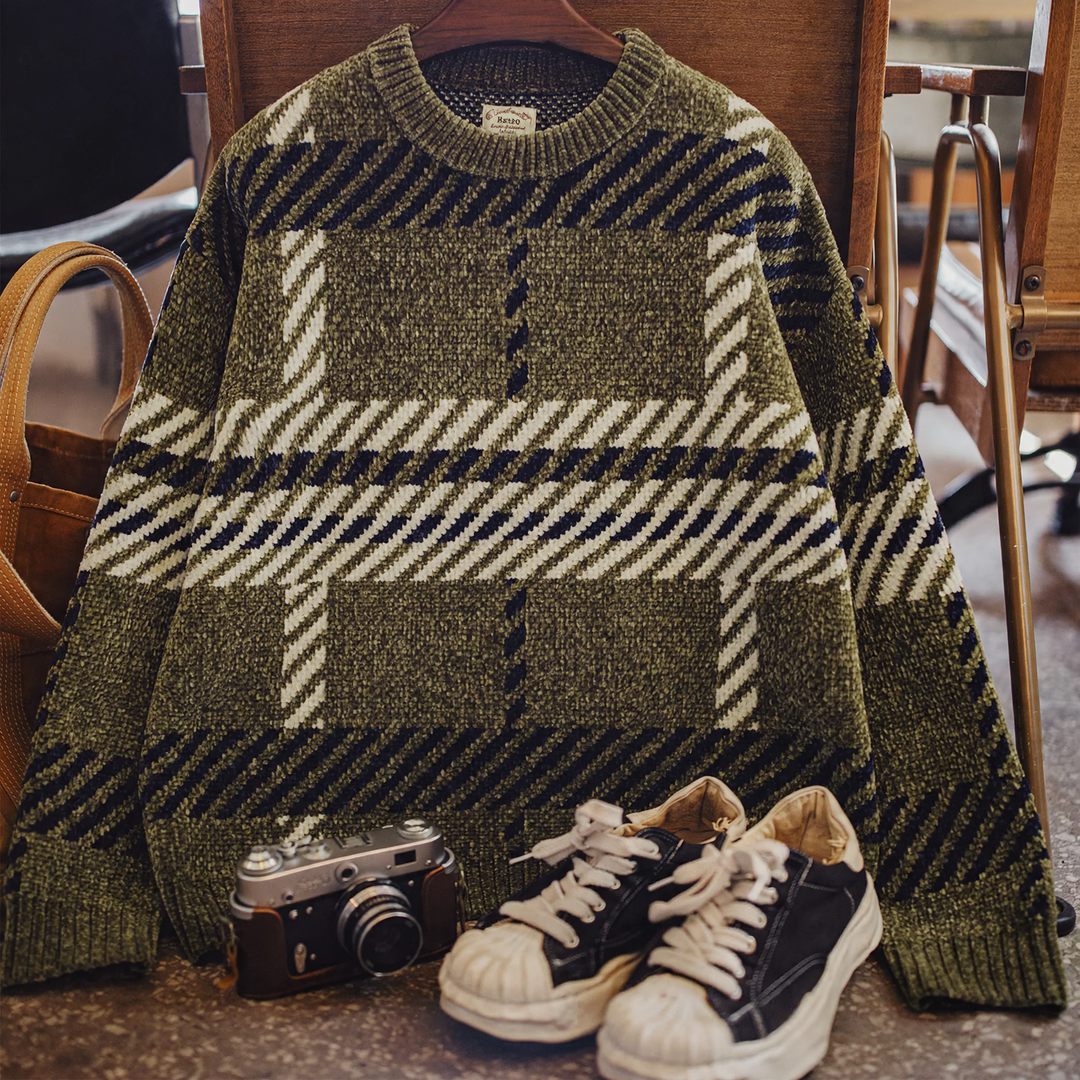Damen-Strickpullover, Chenille, kariert, locker