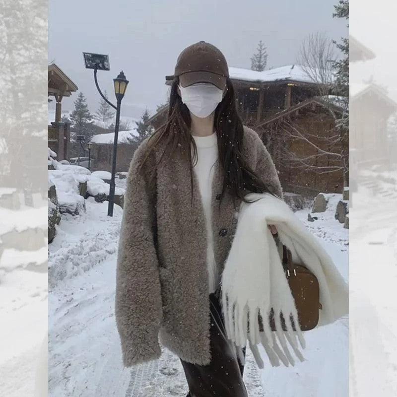 Damen-Winterjacke mit Lammfleece-Imitat, gefüttert
