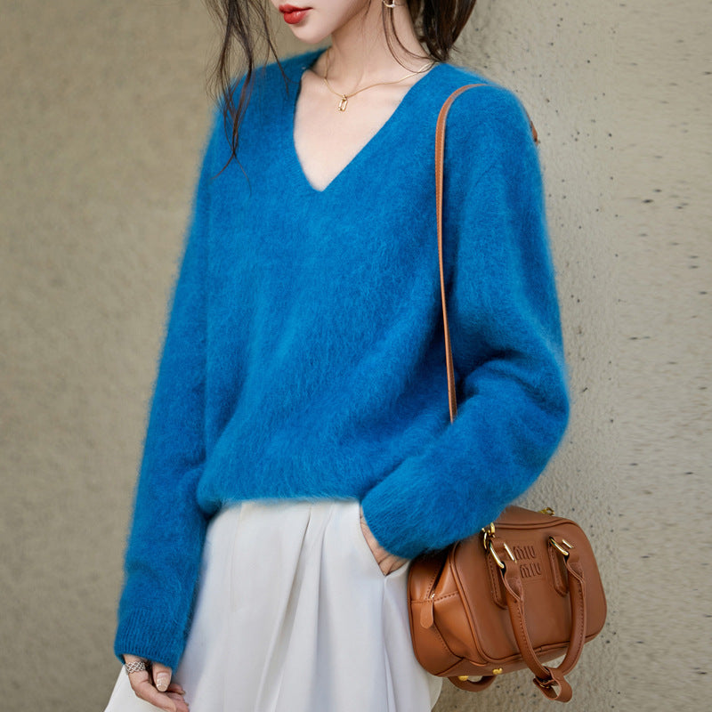 Damen V-Ausschnitt Pullover, weich, gebürstet, Strick