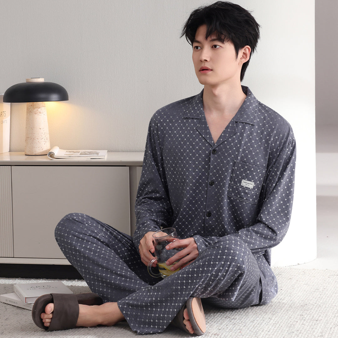 Herren-Pyjama-Set, kariert, Baumwolle, Vintage-Stil