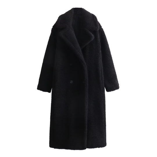 Langer Lammfleece-Mantel mit Revers für Damen