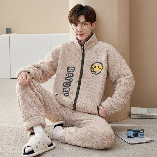Herren-Pyjama-Set, Flanell mit Reißverschluss, warm