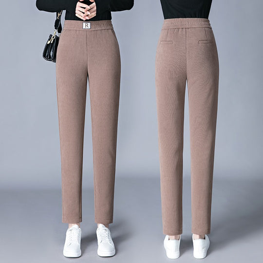 Damen-Cordhose, gefüttert, hoch tailliert, lässiger Schnitt