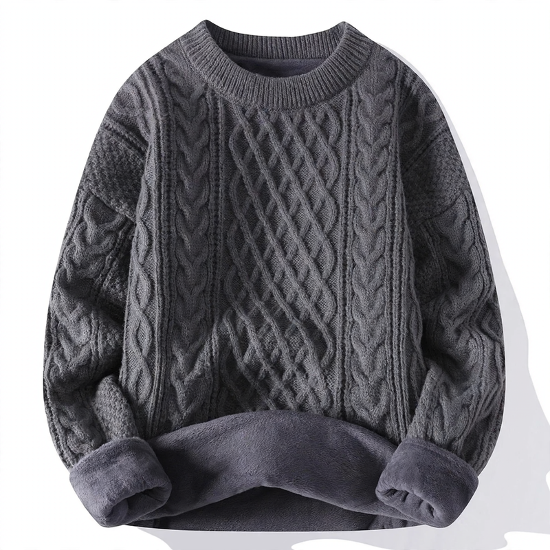 Gefütterter Strickpullover mit Zopfmuster
