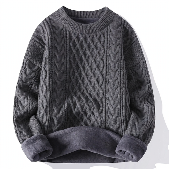 Gefütterter Strickpullover mit Zopfmuster