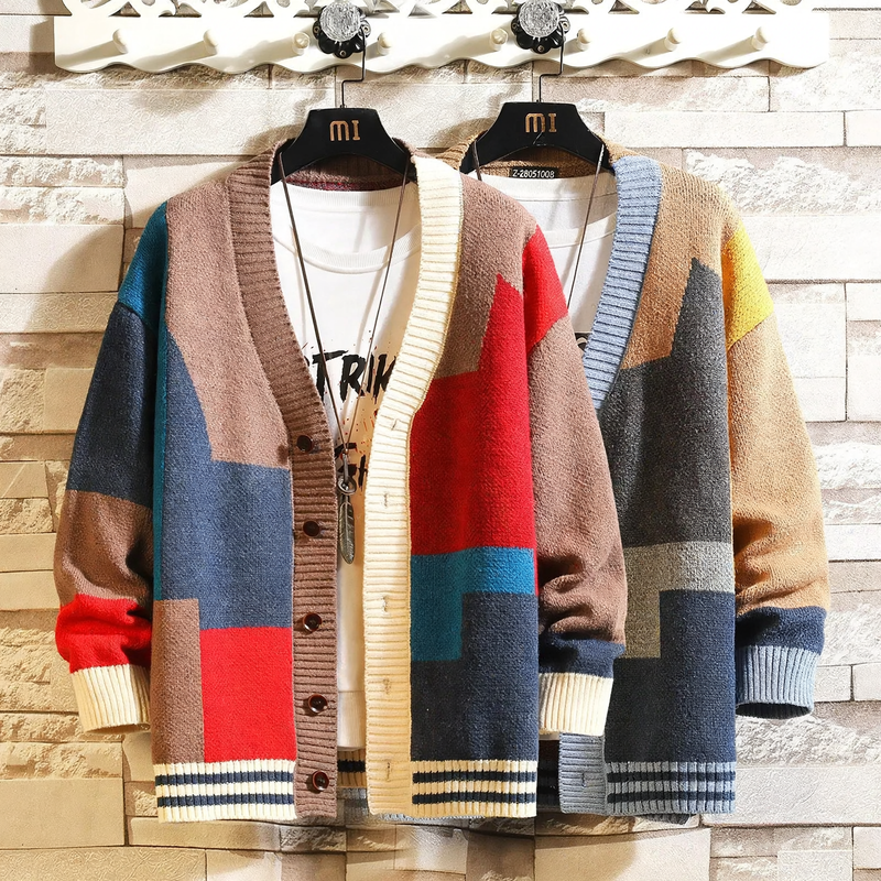 V-Ausschnitt Strickjacke für Herren, locker geschnitten