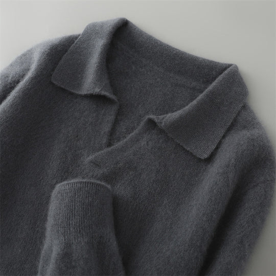 Herren-Wollpullover, Polo-Kragen, einfarbig