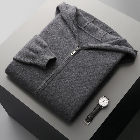Herren-Strickjacke mit Kapuze und Reißverschluss