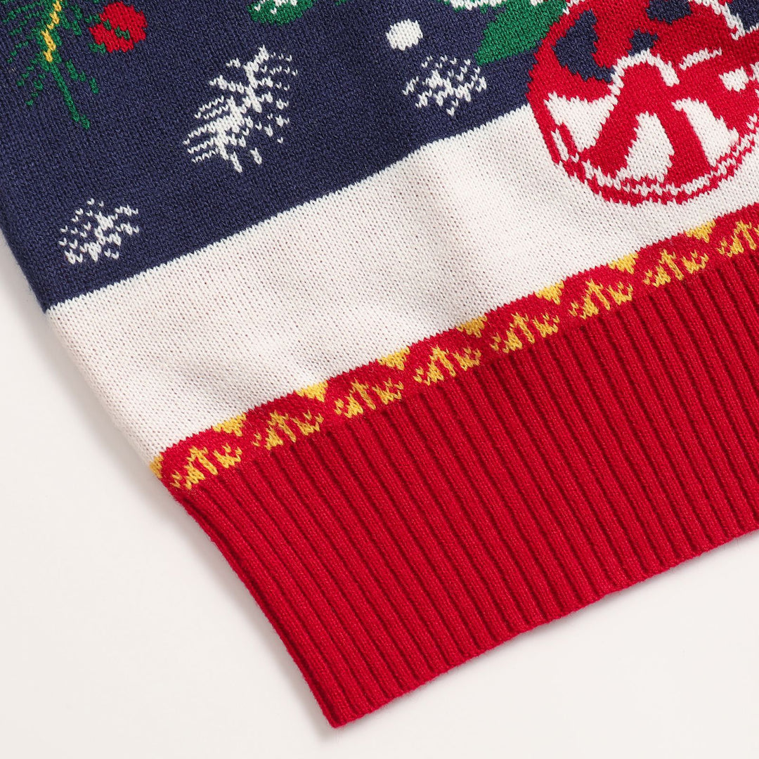 Unisex-Weihnachtspullover mit Rentier- und Baum-Jacquard