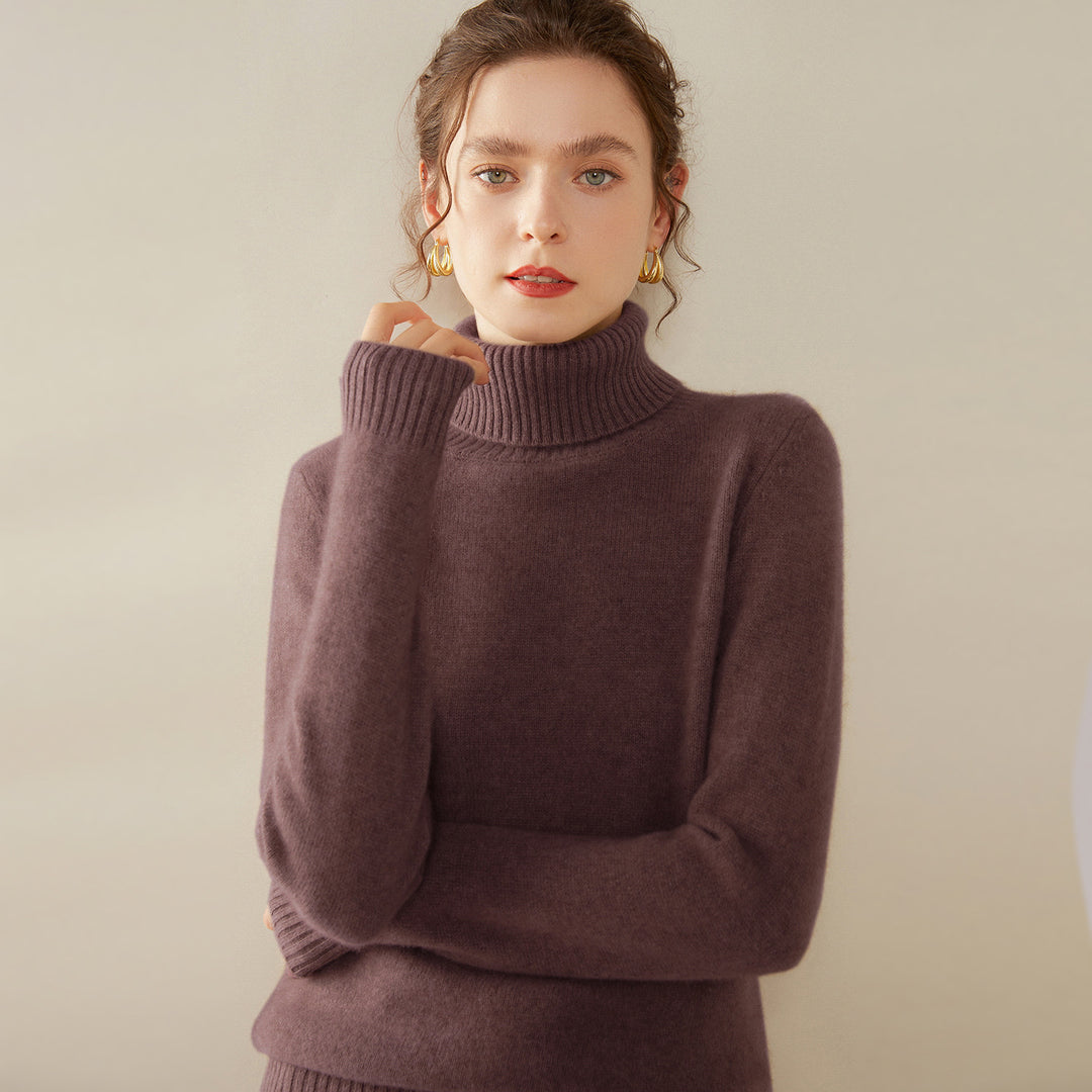 Damen-Kaschmirpullover, hochgeschlossen, zweifädig, gestrickt
