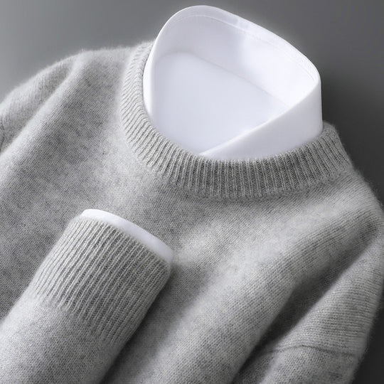 Herren-Wollpullover, halbhoher Kragen, gestrickt, locker