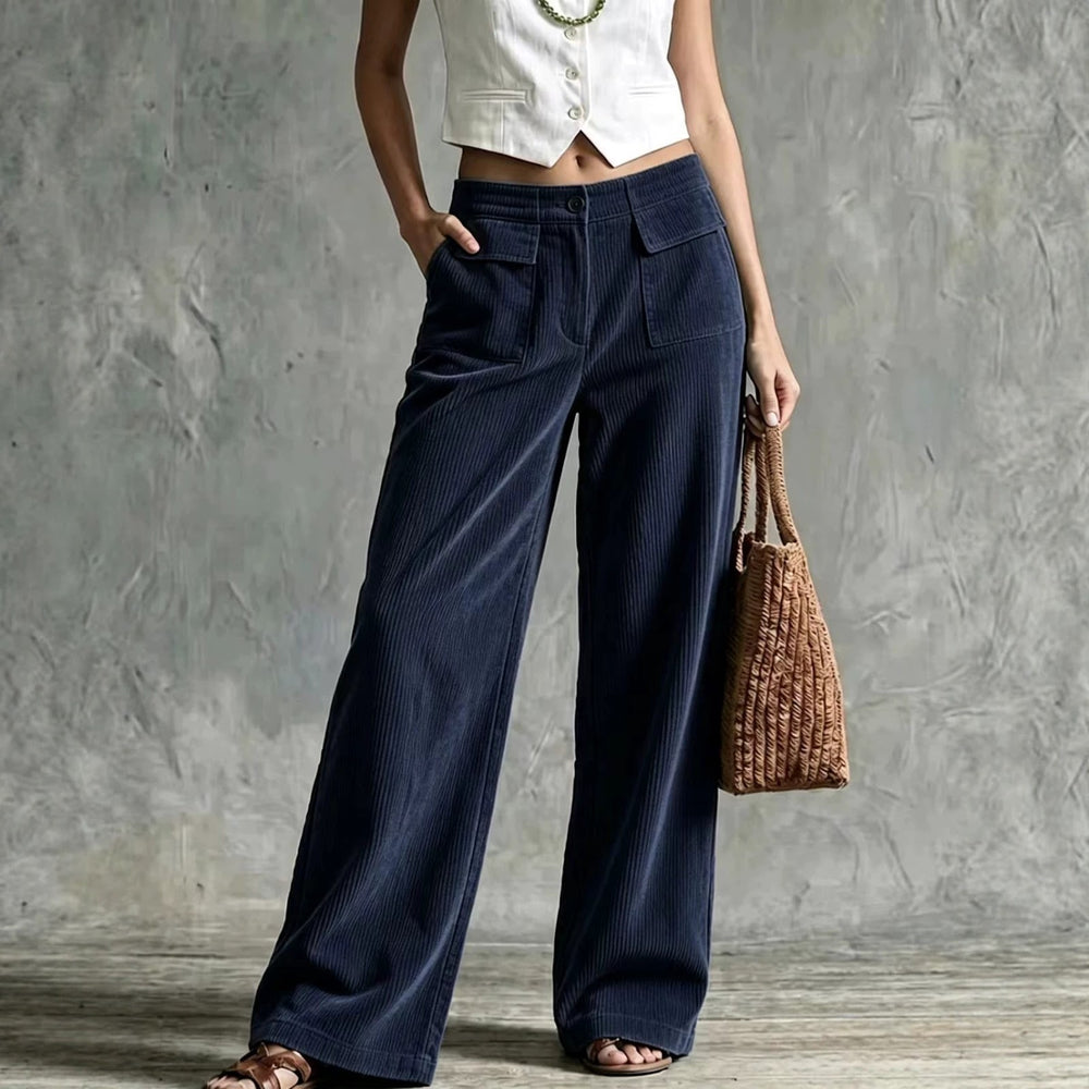 Kord-Weithose mit hohem Bund und Taschen