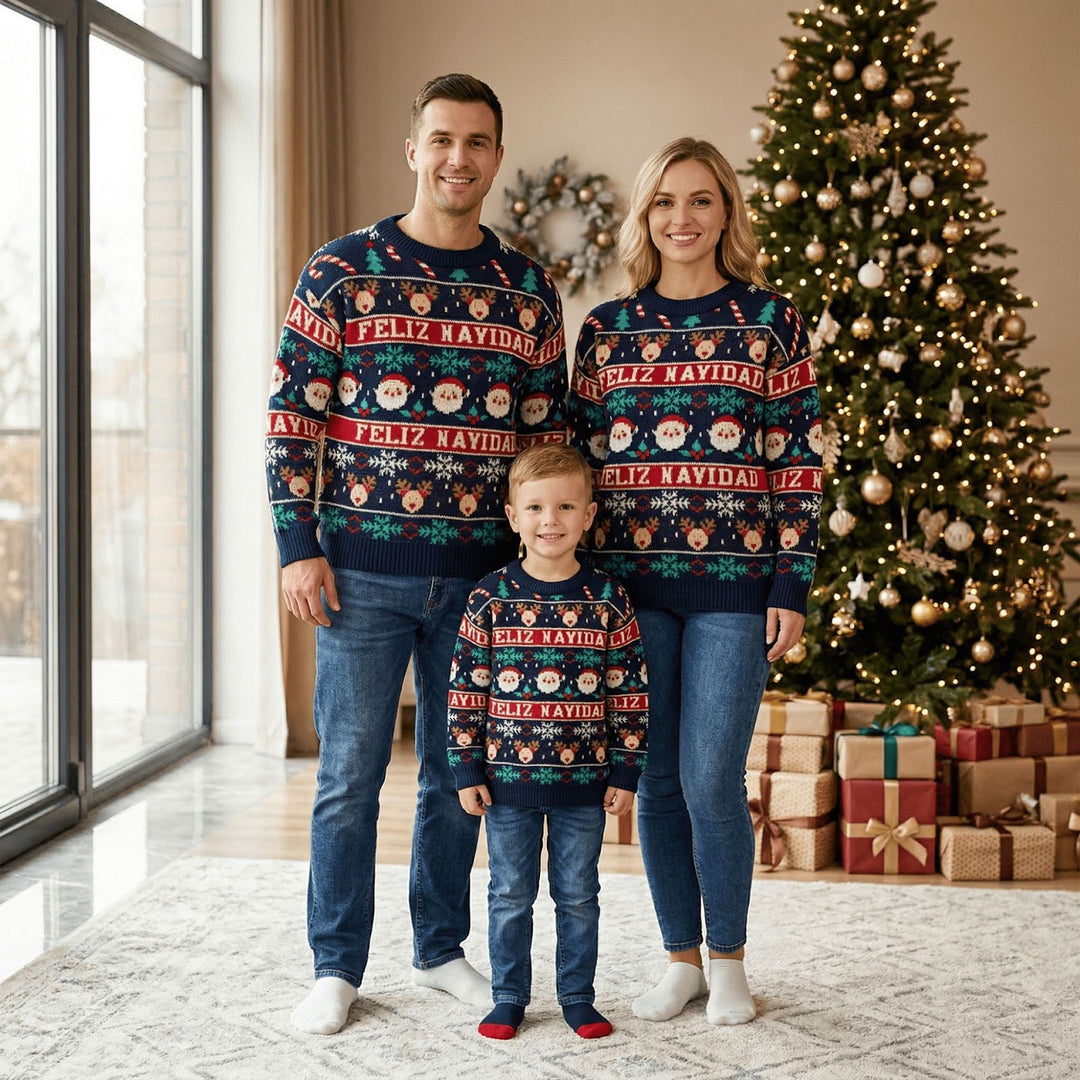 Weihnachtlicher Strickpullover, Rundhals, für die ganze Familie