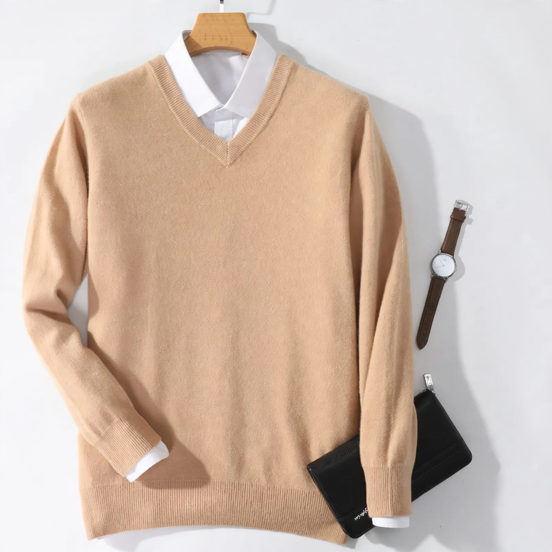 Herren-Wollpullover mit V-Ausschnitt