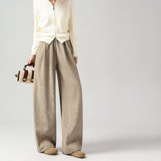 Damen-Cordhose, gefüttert, weit geschnitten, braun